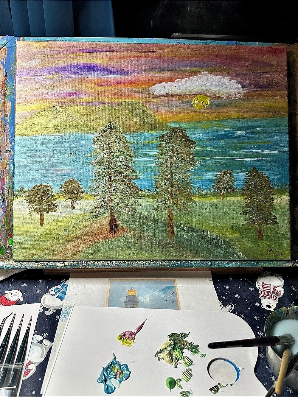 Landscape Acrylic Painting in Blue & Green
